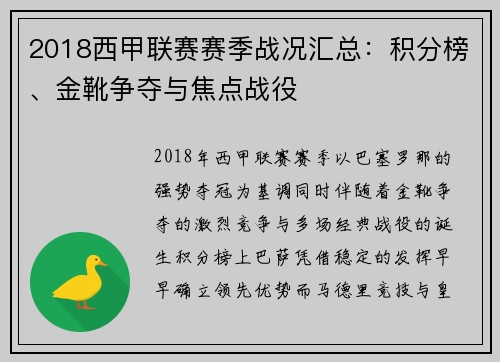 2018西甲联赛赛季战况汇总：积分榜、金靴争夺与焦点战役