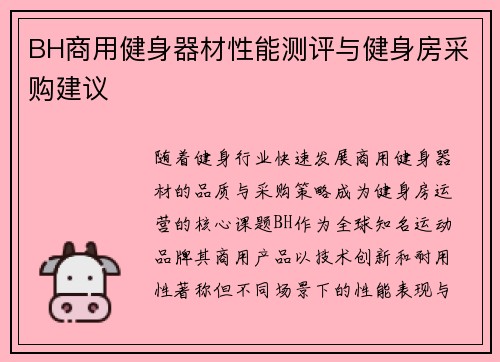 BH商用健身器材性能测评与健身房采购建议