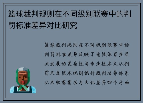 篮球裁判规则在不同级别联赛中的判罚标准差异对比研究